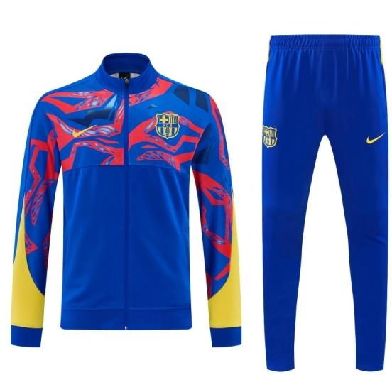 26/27 FC Barcelona Blue with Red  Full Zipper Jacket Tracksuit + Long Pants
