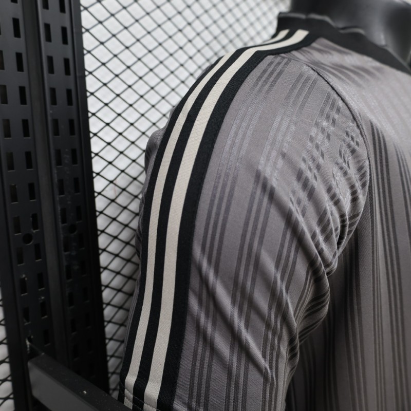 Player Version 2026  Adidas Originals Retro Style Charcoal Grey Stripe Football Jersey