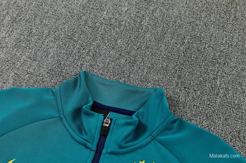 26/27 Brazil Teal&Navy Blue Full Zipper Jacket Tracksuit + Long Pants