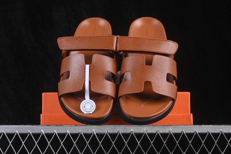 Hermes Chypre Flat Slide Sandals Brown - AJE5