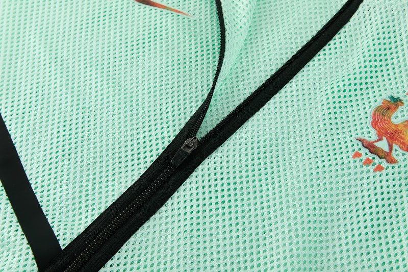 26/27 France Light Green Mesh Anthem Full Zipper Hooded Windbreaker Jacket