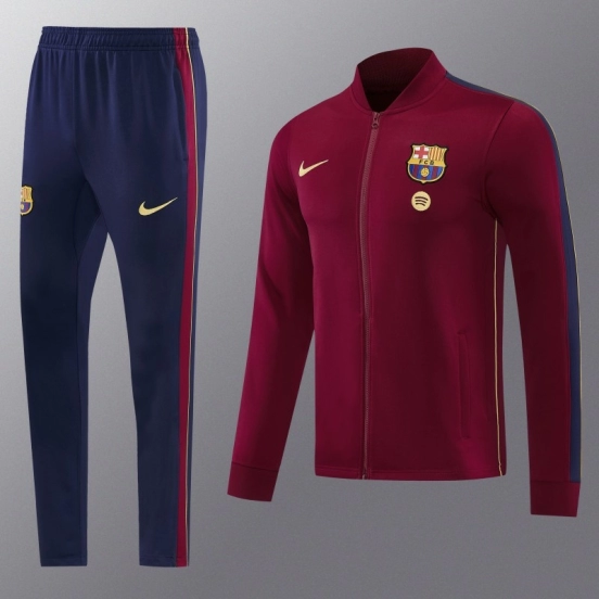 26/27 Barcelona  Dark Red Full Zipper Jacket Tracksuit + Long Pants