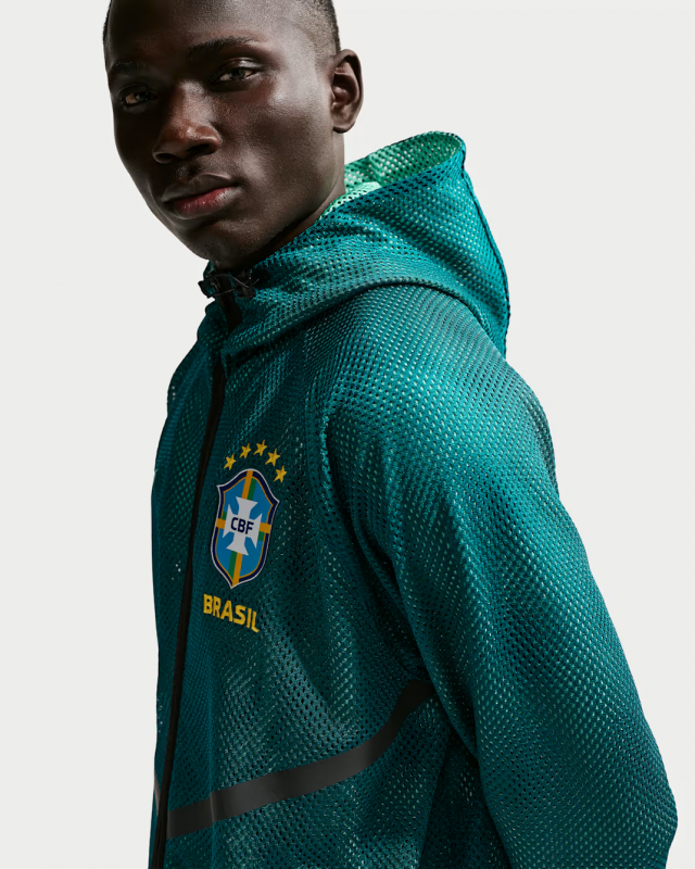 26/27 Brazil  Green Mesh Anthem Full Zipper Hooded Windbreaker Jacket