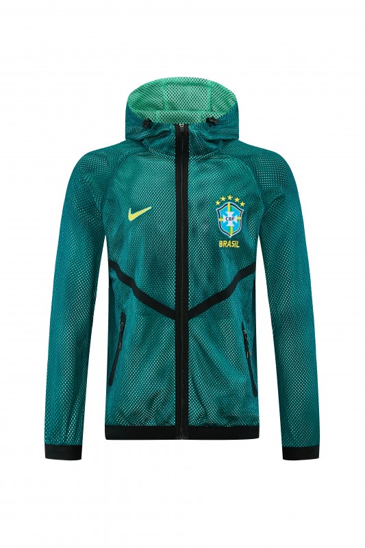 26/27 Brazil  Green Mesh Anthem Full Zipper Hooded Windbreaker Jacket