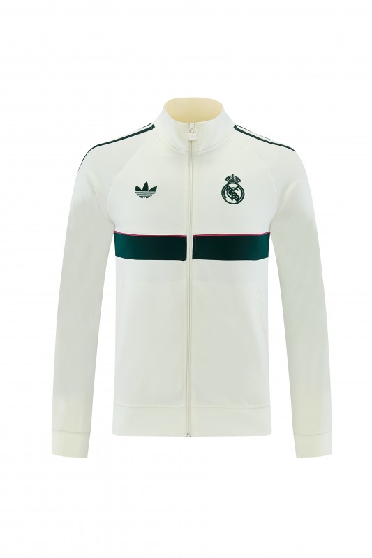 26/27 Real Madrid CF White Full Zipper Jacket Tracksuit + Green Long Pants