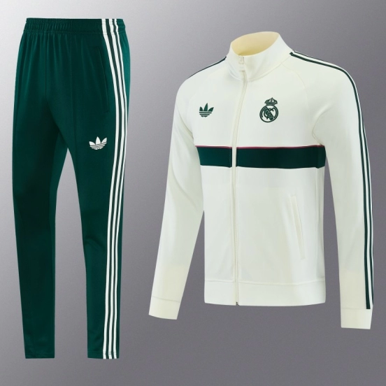 26/27 Real Madrid CF White Full Zipper Jacket Tracksuit + Green Long Pants
