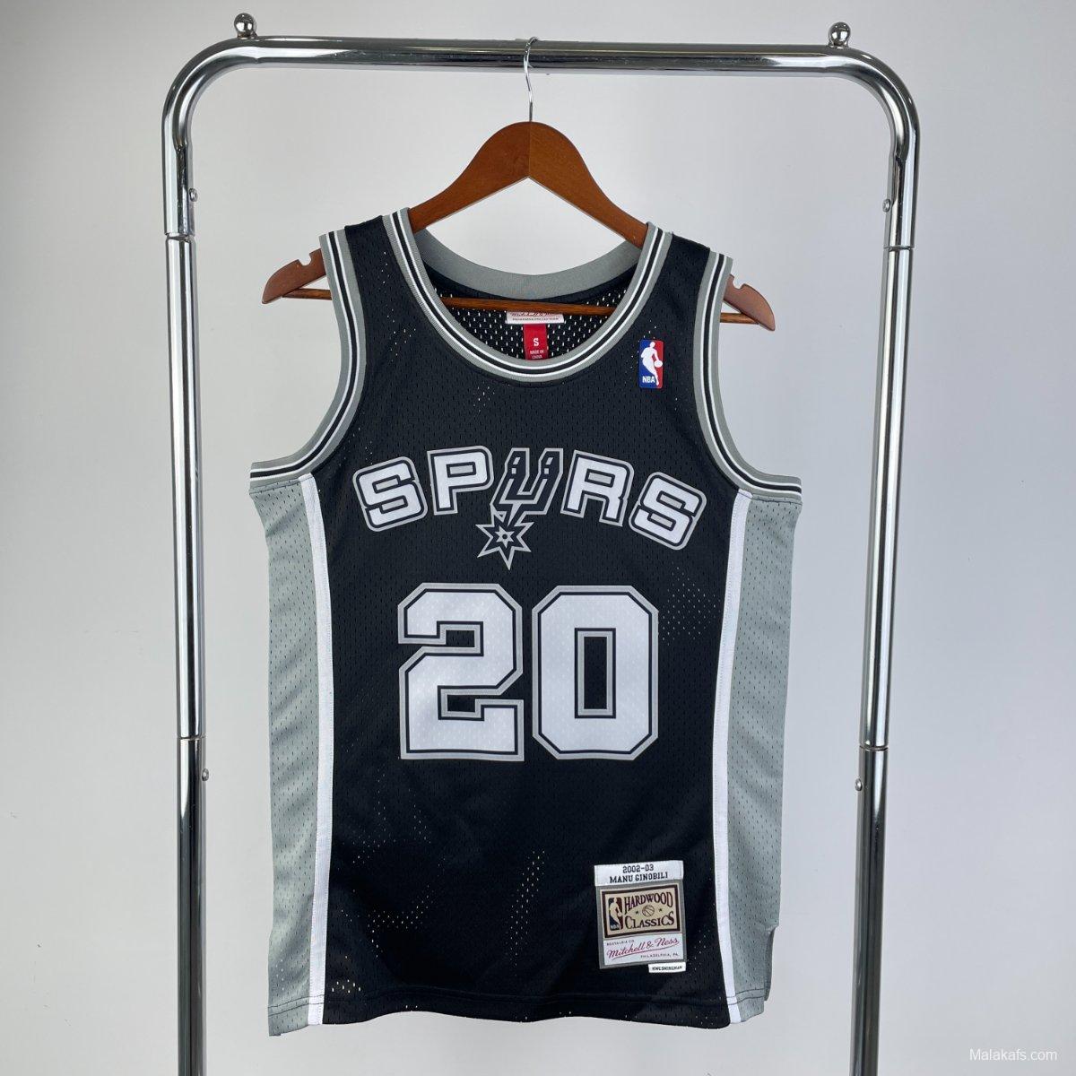 San Antonio Spurs #20 Manu Ginobili Mitchell & Ness 2002-03 Hardwood Classics Jersey