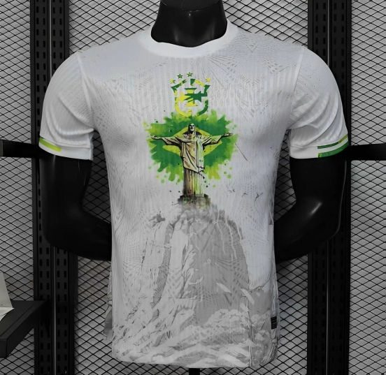 Player Version 2025 Brazil White with Christ the Redeemer Watercolor Jersey