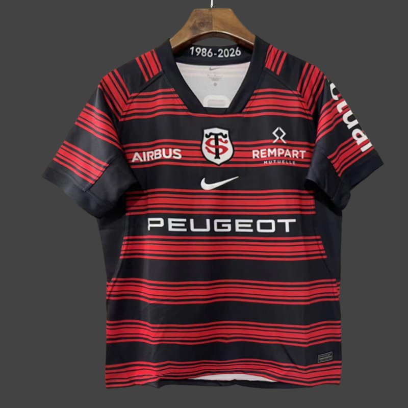 25/26 Stade Toulousain Red and Black Horizontal Stripes Jersey
