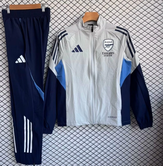 25/26 Arsenal White with Navy Blue Full zipper Jacket Tracksuit+ long pants