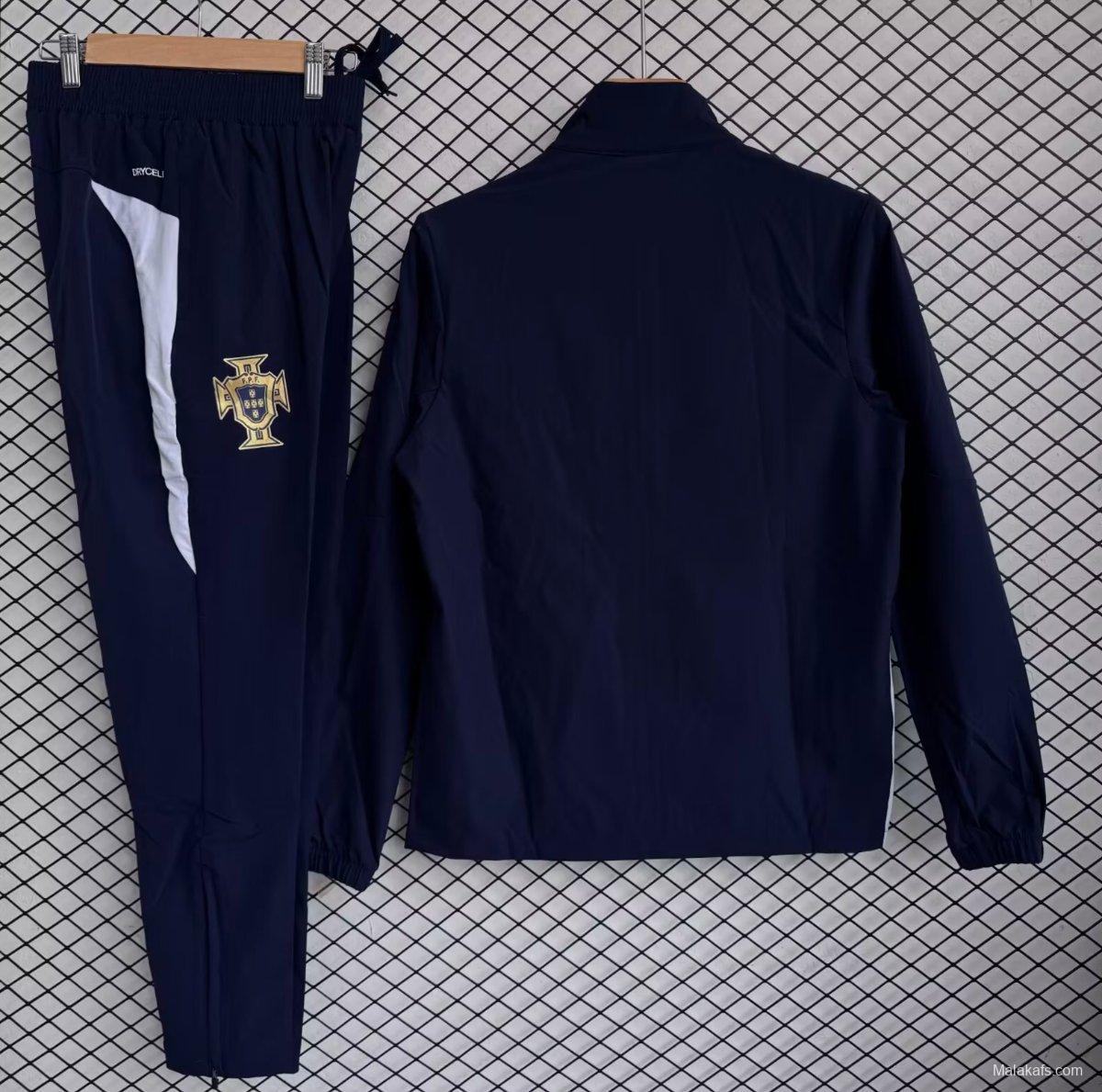 25/26 Portugal National Team Navy with White Full zipper Jacket Tracksuit+ long pants