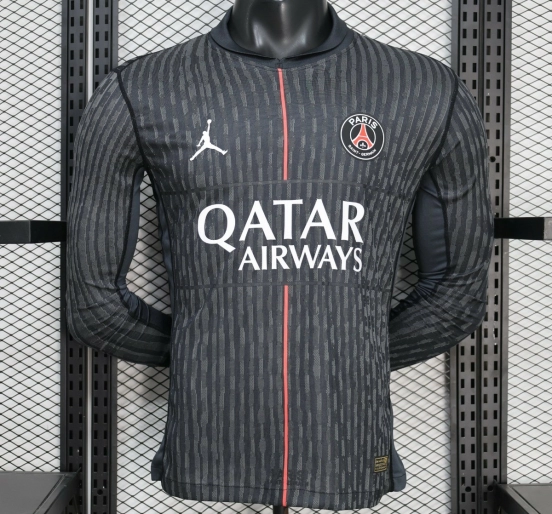Player Version PSG 25/26 Paris Saint-Germain Black with Grey  Long Sleeve Jersey