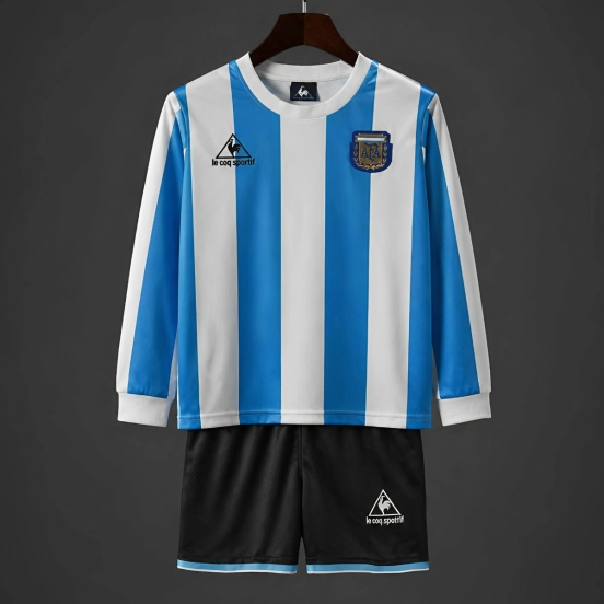 Retro 1986 Kids Argentina Home Long Sleeve Jersey