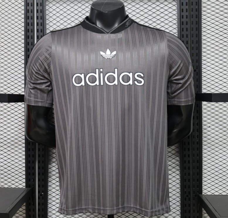Player Version 2026  Adidas Originals Retro Style Charcoal Grey Stripe Football Jersey