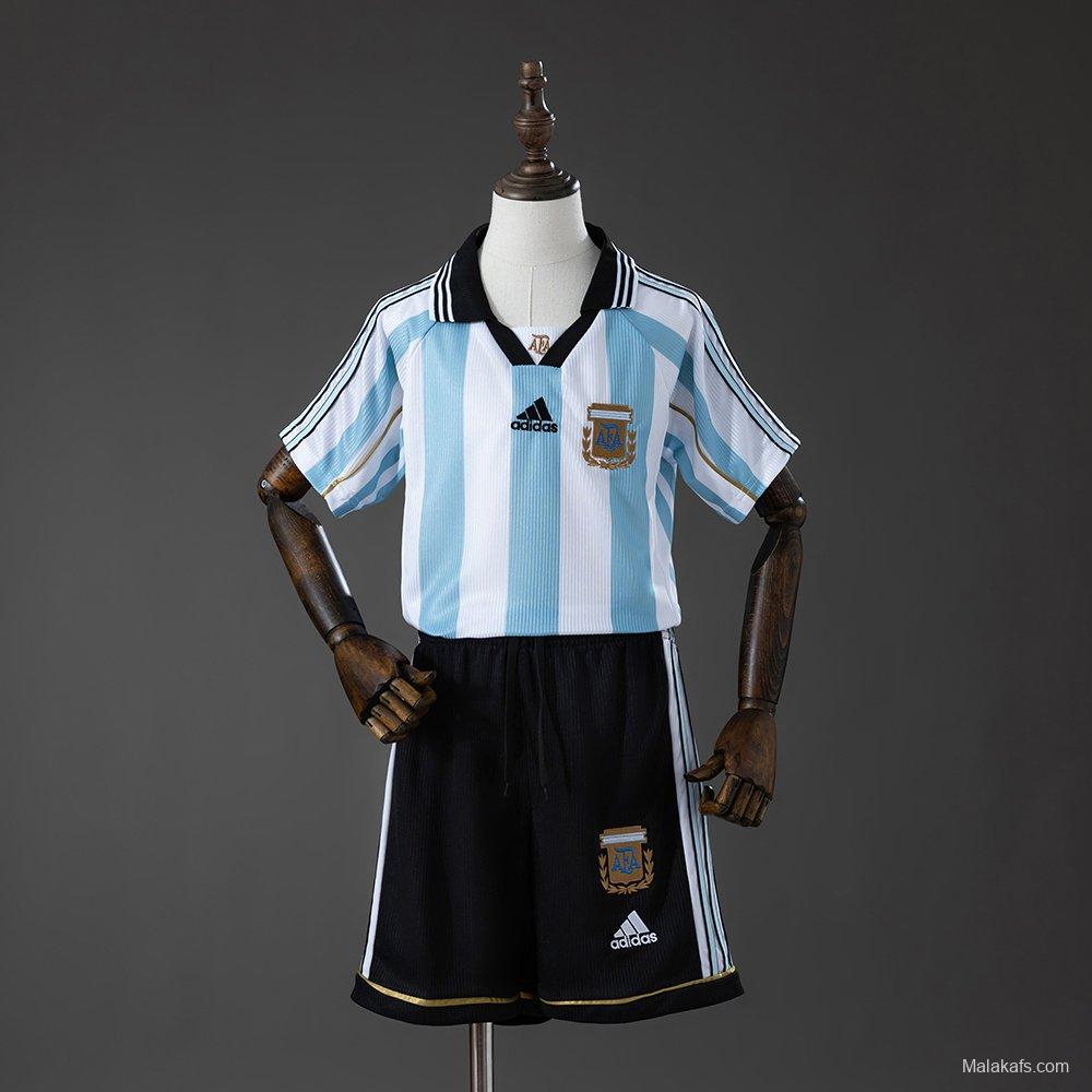 Argentina 1998 Home Retro Kids Kit Jersey Size 16-28
