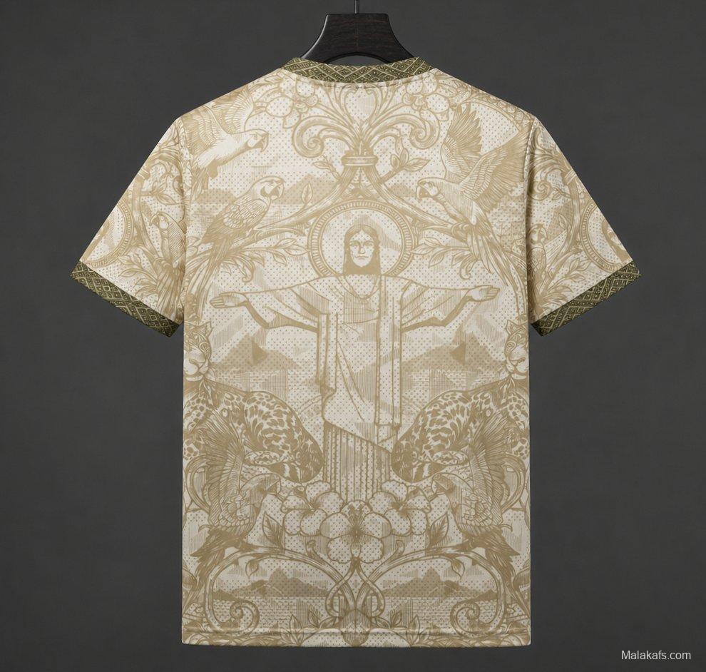 2026 Brazil Gold Cream with Baroque Floral and Christ the Redeemer Pattern Special Edition Jersey