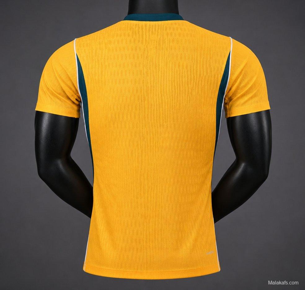 Player Version 2026 Australia Gold with Teal Collar Home Jersey