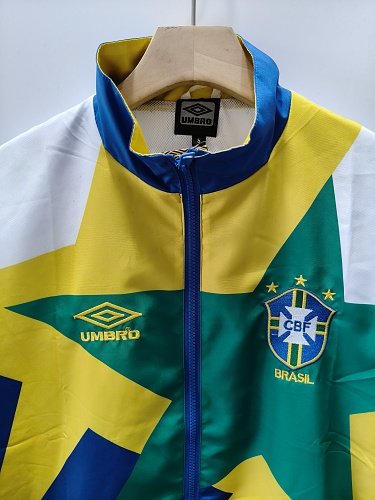 Retro 93/94 Brazil Yellow & Green & Blue Star Pattern Windbreaker Jacket