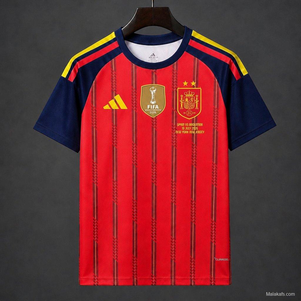 2 Star 2026 Spain Home Jersey With Champion Patch