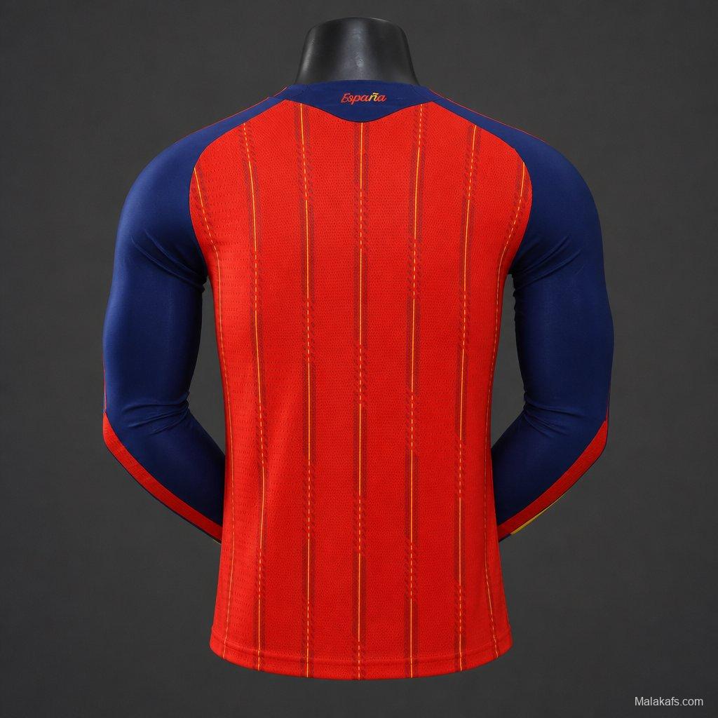 Player Version 2 Star 2026 Spain Home Long Sleeve Jersey With Champion Patch