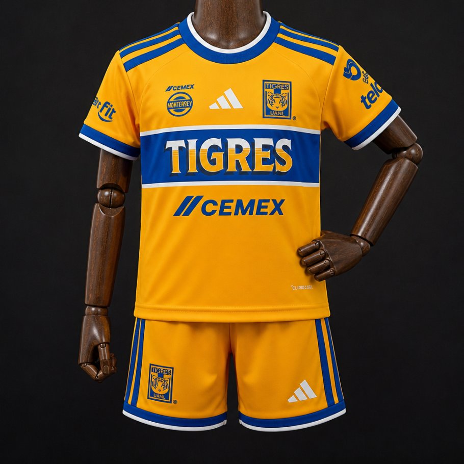 26/27 Kids Tigres UANL Gold With Blue Jersey Kit