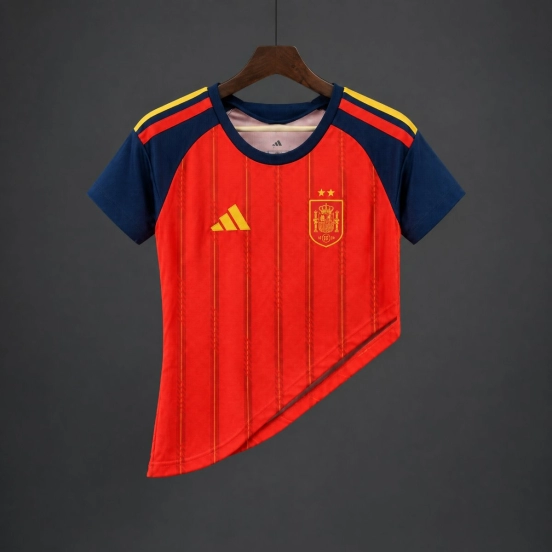 26/27 Women Spain Home Asymmetric Hem Crop Jersey